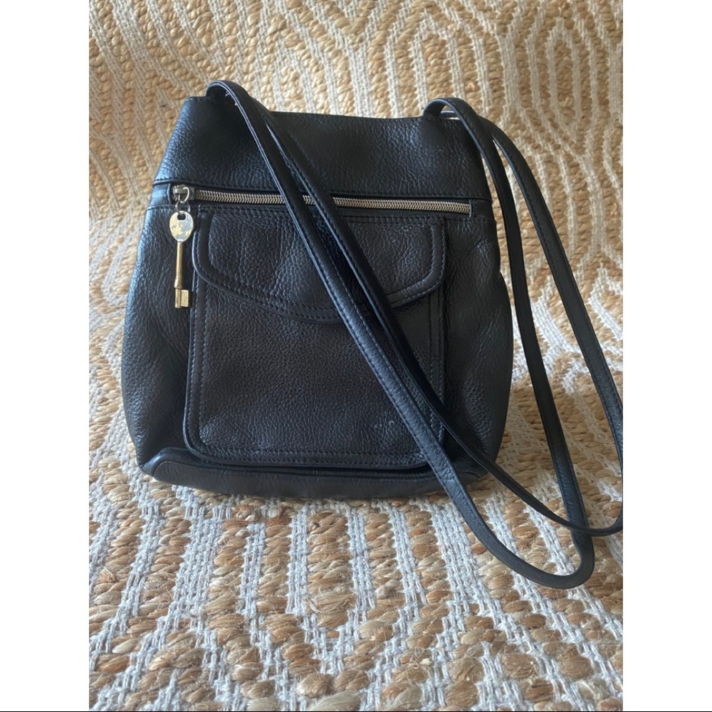 Vintage Black Leather Fossil Shoulder Bag 75082